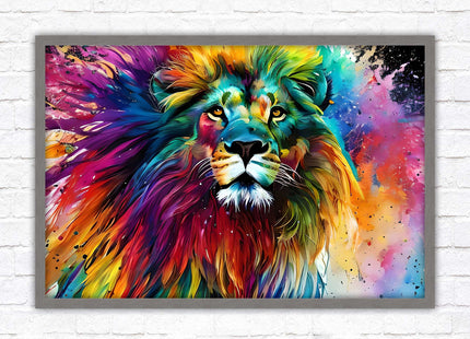 Lion in multicolour. Bright colourful wall art. Framed picture choice of frame