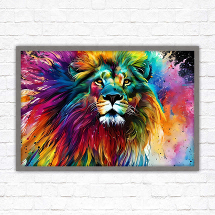 Lion in multicolour. Bright colourful wall art. Framed picture choice of frame