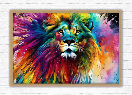 Lion in multicolour. Bright colourful wall art. Framed picture choice of frame