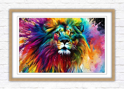 Lion in multicolour. Bright colourful wall art. Framed picture choice of frame