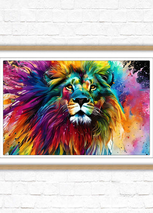 Lion in multicolour. Bright colourful wall art. Framed picture choice of frame