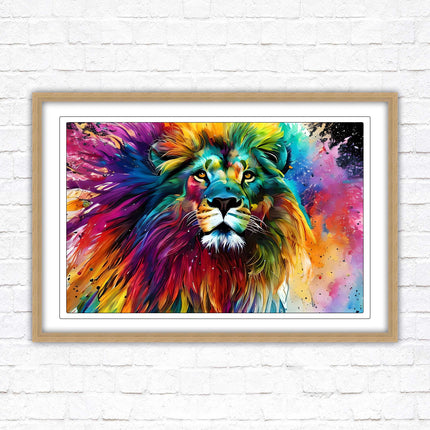 Lion in multicolour. Bright colourful wall art. Framed picture choice of frame