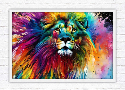 Lion in multicolour. Bright colourful wall art. Framed picture choice of frame