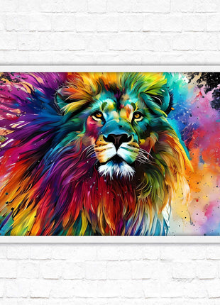 Lion in multicolour. Bright colourful wall art. Framed picture choice of frame