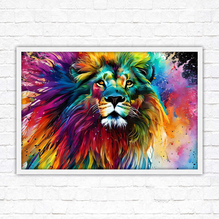 Lion in multicolour. Bright colourful wall art. Framed picture choice of frame