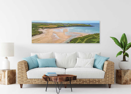Crantock beach, panoramic canvas picture print. Aerial view