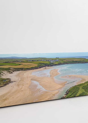 Crantock beach, panoramic canvas picture print. Aerial view
