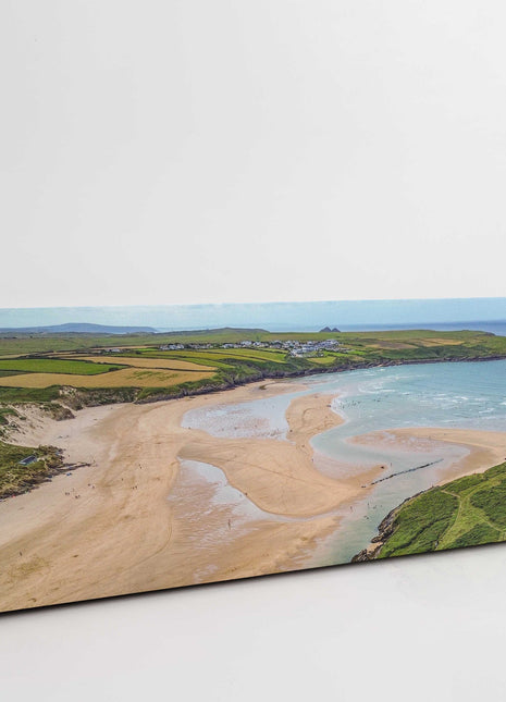 Crantock beach, panoramic canvas picture print. Aerial view