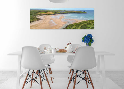 Crantock beach, panoramic canvas picture print. Aerial view