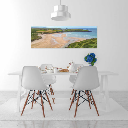 Crantock beach, panoramic canvas picture print. Aerial view