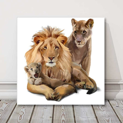 Lion family watercolour painting animal canvas picture print