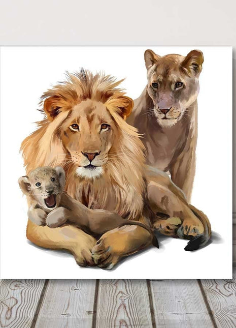 Lion family watercolour painting animal canvas picture print