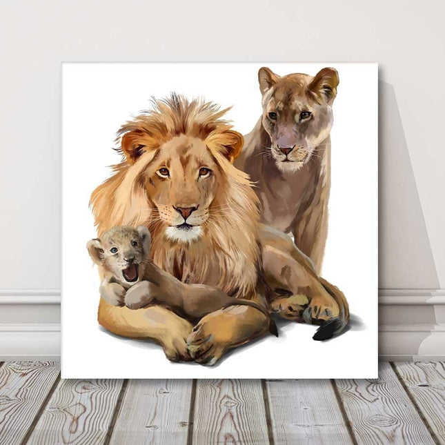 Lion family watercolour painting animal canvas picture print