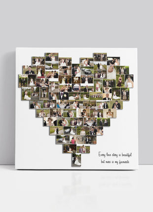 Heart shaped collage design. A collection of your favourite pictures designed into a heart shape canvas print. Beautiful personalised gift.
