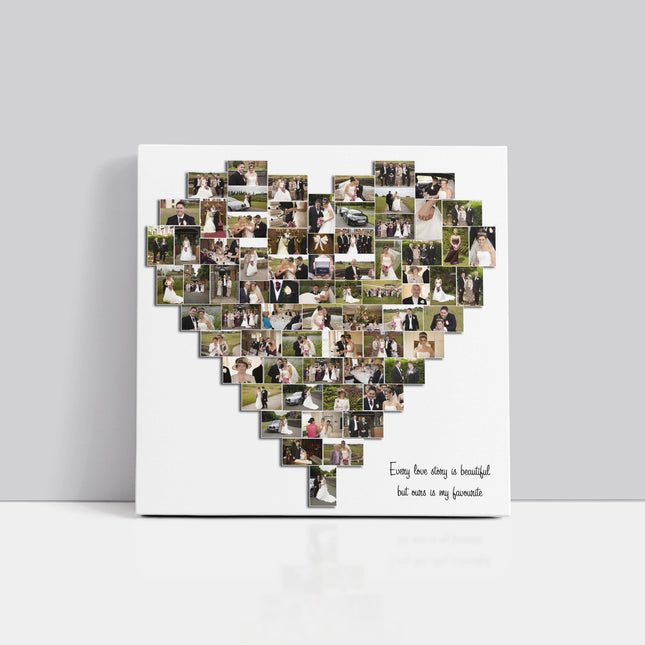 Heart shaped collage design. A collection of your favourite pictures designed into a heart shape canvas print. Beautiful personalised gift.