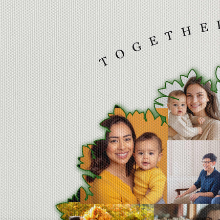 Family tree shaped canvas picture print collage. My pictures printed and arranged in a tree shape. Customised text