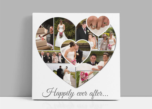 Heart collage canvas picture print. Personalised design with my photos wedding