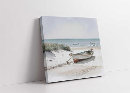 coastal art work framed canvas picture print beach boats painting, set available