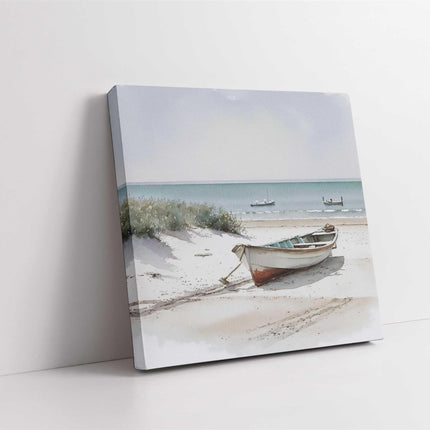 coastal art work framed canvas picture print beach boats painting, set available