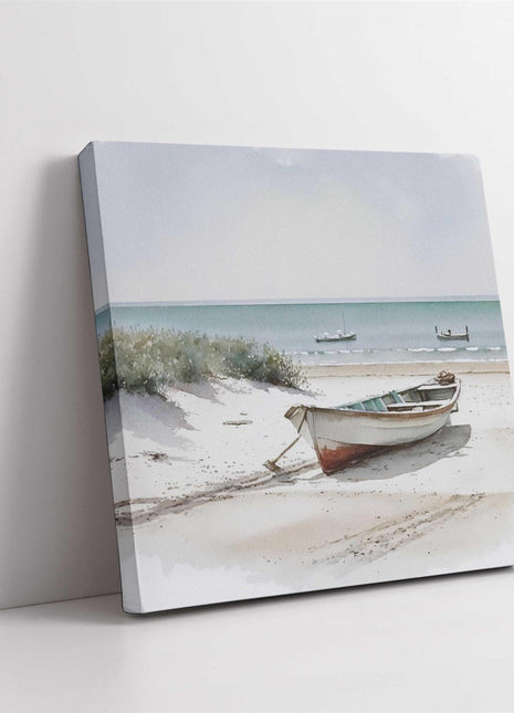coastal art work framed canvas picture print beach boats painting, set available