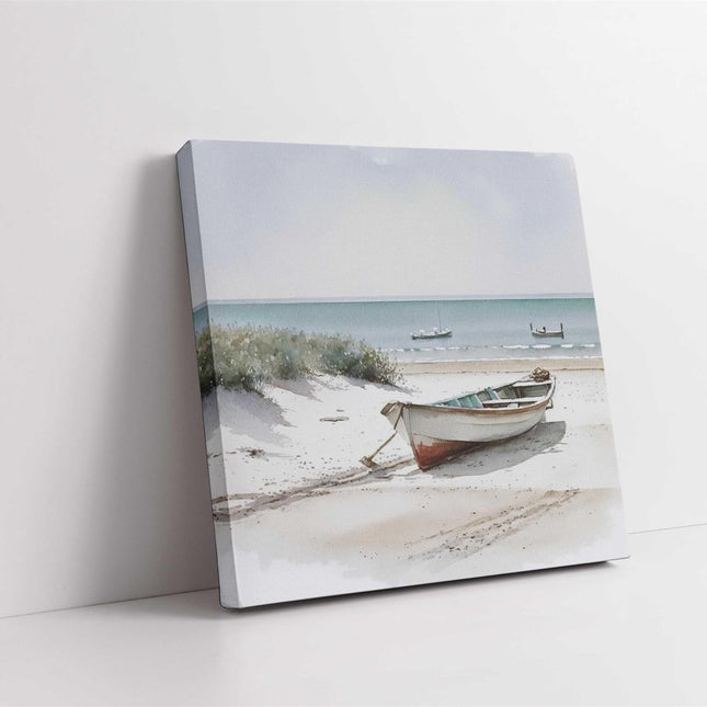 coastal art work framed canvas picture print beach boats painting, set available