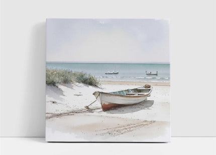 coastal art work framed canvas picture print beach boats painting, set available
