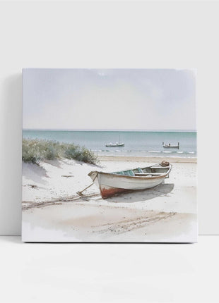 coastal art work framed canvas picture print beach boats painting, set available