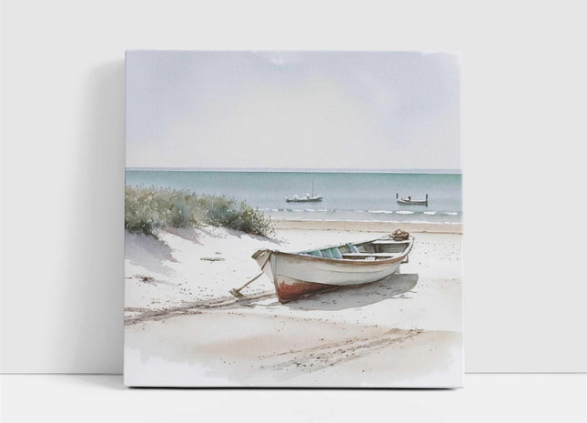 coastal art work framed canvas picture print beach boats painting, set available