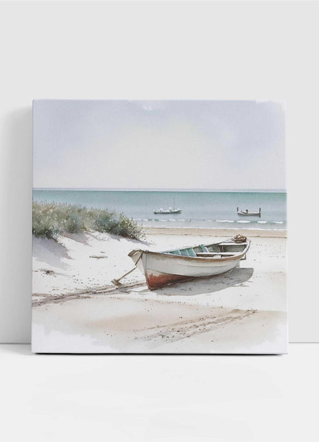 coastal art work framed canvas picture print beach boats painting, set available