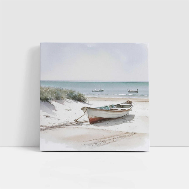 coastal art work framed canvas picture print beach boats painting, set available