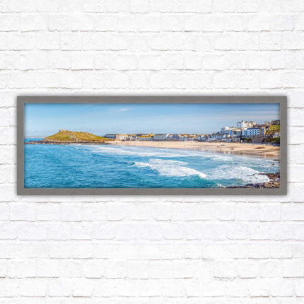 Porthmeor beach St Ives panoramic framed picture print Cornwall beach scene A choice of picture frame sizes and colours