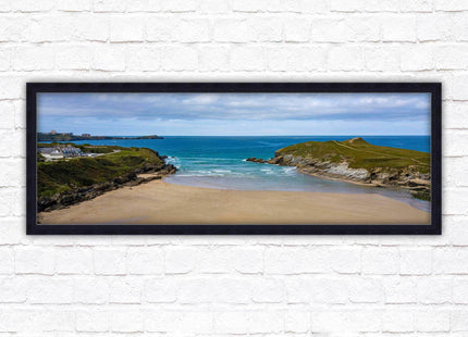 Porth beach, Newquay, Cornwall. Panoramic framed picture print, Cornwall beach scene. A choice of picture frames.