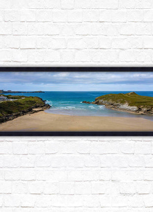 Porth beach, Newquay, Cornwall. Panoramic framed picture print, Cornwall beach scene. A choice of picture frames.