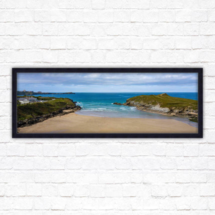 Porth beach, Newquay, Cornwall. Panoramic framed picture print, Cornwall beach scene. A choice of picture frames.