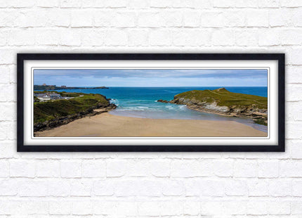 Porth beach, Newquay, Cornwall. Panoramic framed picture print, Cornwall beach scene. A choice of picture frames.