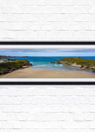 Porth beach, Newquay, Cornwall. Panoramic framed picture print, Cornwall beach scene. A choice of picture frames.