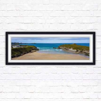 Porth beach, Newquay, Cornwall. Panoramic framed picture print, Cornwall beach scene. A choice of picture frames.