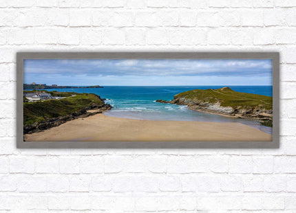 Porth beach, Newquay, Cornwall. Panoramic framed picture print, Cornwall beach scene. A choice of picture frames.