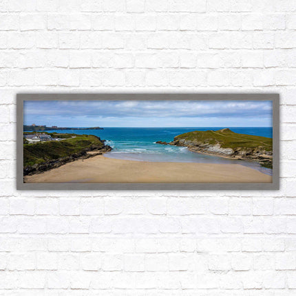 Porth beach, Newquay, Cornwall. Panoramic framed picture print, Cornwall beach scene. A choice of picture frames.