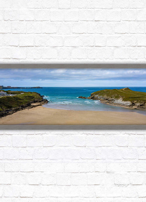 Porth beach, Newquay, Cornwall. Panoramic framed picture print, Cornwall beach scene. A choice of picture frames.