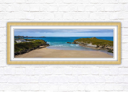 Porth beach, Newquay, Cornwall. Panoramic framed picture print, Cornwall beach scene. A choice of picture frames.