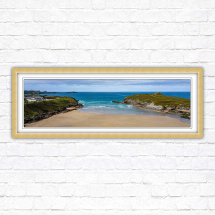 Porth beach, Newquay, Cornwall. Panoramic framed picture print, Cornwall beach scene. A choice of picture frames.