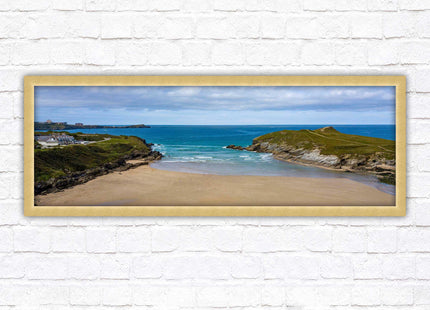 Porth beach, Newquay, Cornwall. Panoramic framed picture print, Cornwall beach scene. A choice of picture frames.