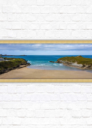 Porth beach, Newquay, Cornwall. Panoramic framed picture print, Cornwall beach scene. A choice of picture frames.