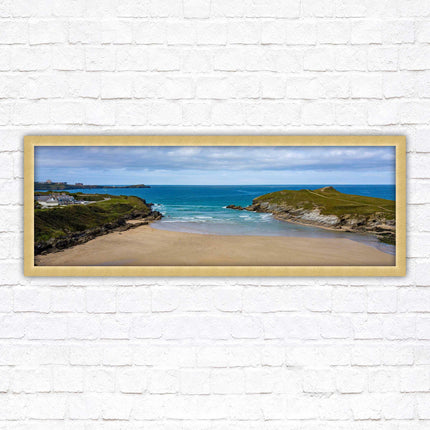 Porth beach, Newquay, Cornwall. Panoramic framed picture print, Cornwall beach scene. A choice of picture frames.