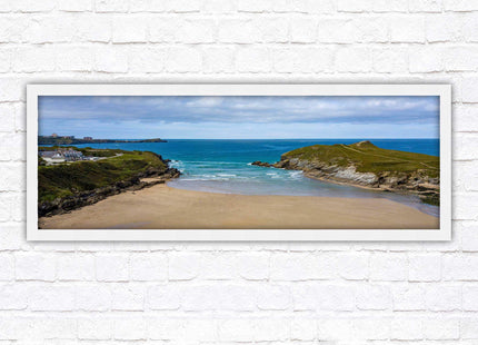 Porth beach, Newquay, Cornwall. Panoramic framed picture print, Cornwall beach scene. A choice of picture frames.