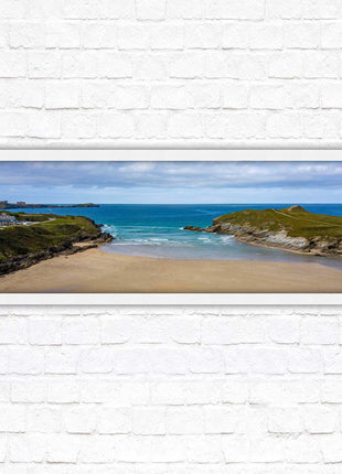 Porth beach, Newquay, Cornwall. Panoramic framed picture print, Cornwall beach scene. A choice of picture frames.