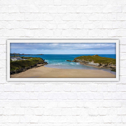 Porth beach, Newquay, Cornwall. Panoramic framed picture print, Cornwall beach scene. A choice of picture frames.