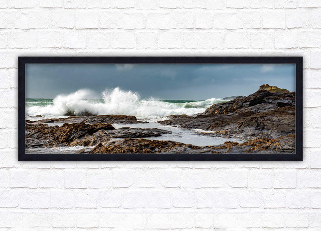 Framed picture of Trevone, Cornwall. Panoramic, Cornwall beach scene. A choice of picture frames and sizes.