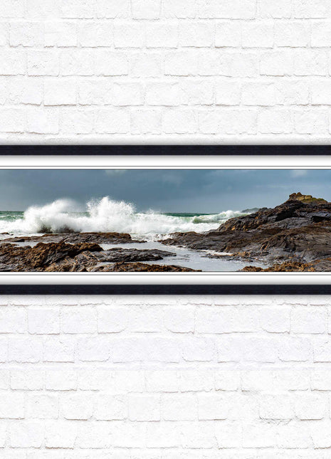 Framed picture of Trevone, Cornwall. Panoramic, Cornwall beach scene. A choice of picture frames and sizes.
